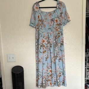 Blue Ruffled  Midi Sundress with Flutter Sleeves